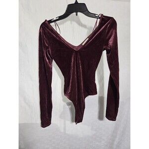 Open Edit Bodysuit Womens XXS Maroon Velvet